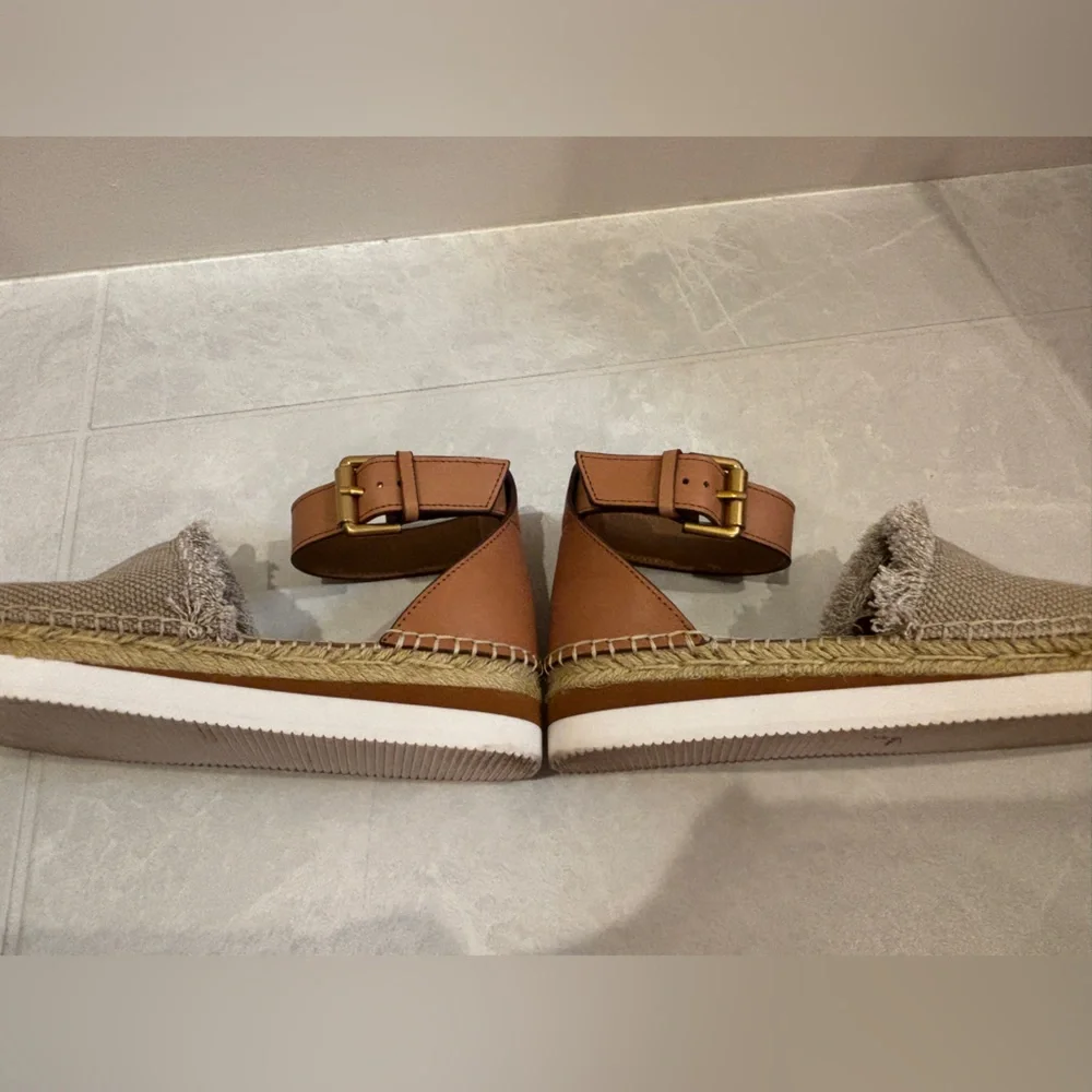 See By Chloe Beige Glyn Espadrilles Flats In Canvas and Leather Size 37